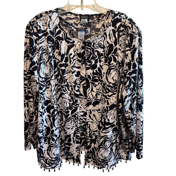 MSK Women's 2 Piece Tank Jacket Black White Floral Sequin Beaded Plus Sz. 3X - Picture 1 of 14